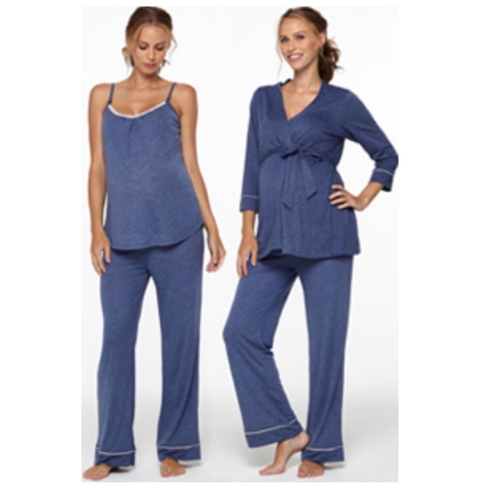 NWT blue BelaBumBum Nursing Pajama + Robe Set